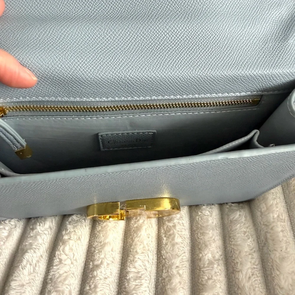 Light Blue Structured Crossbody Bag with Gold Hardware - Picture 3 of 6